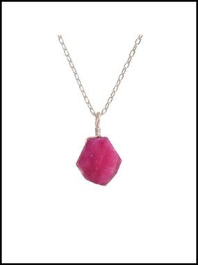 Raw Ruby Crystal Necklace, 925 Sterling Silver Pendant, Adjustable Chain